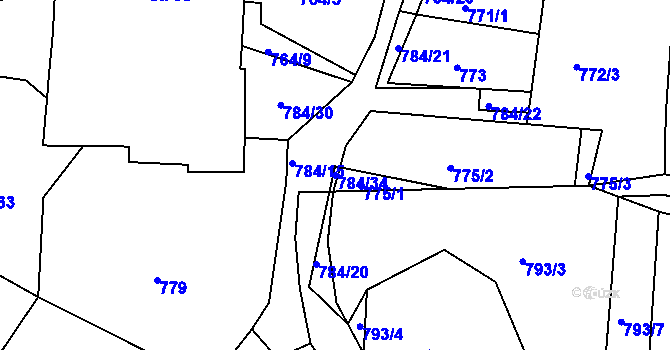 Parcela st. 784/34 v KÚ Radějov u Buřenic, Katastrální mapa