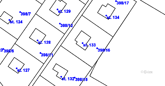 Parcela st. 133 v KÚ Buš, Katastrální mapa