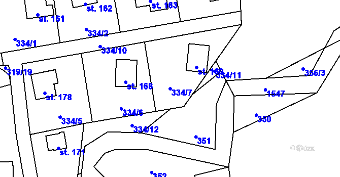 Parcela st. 334/7 v KÚ Buš, Katastrální mapa