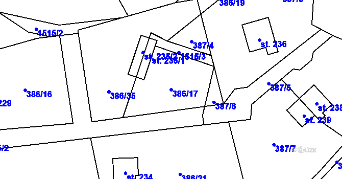 Parcela st. 386/17 v KÚ Buš, Katastrální mapa