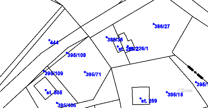 Parcela st. 386/37 v KÚ Buš, Katastrální mapa
