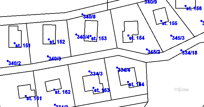 Parcela st. 334/17 v KÚ Buš, Katastrální mapa