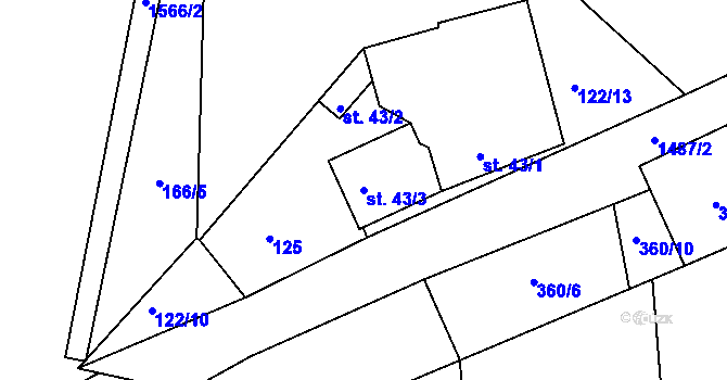 Parcela st. 43/3 v KÚ Bušanovice, Katastrální mapa