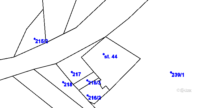 Parcela st. 44 v KÚ Bušanovice, Katastrální mapa