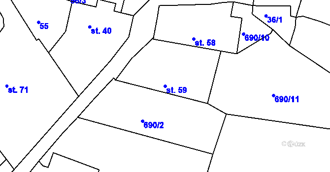 Parcela st. 59 v KÚ Bušanovice, Katastrální mapa