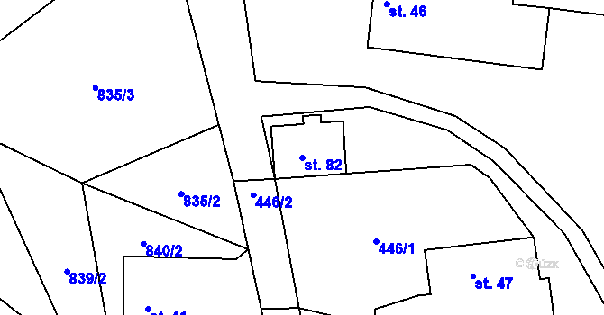 Parcela st. 82 v KÚ Bušanovice, Katastrální mapa