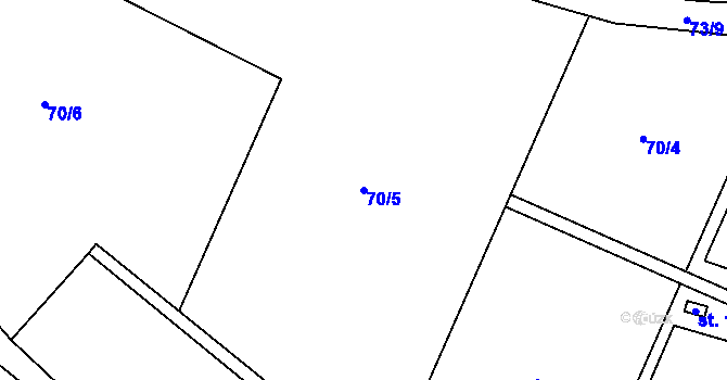 Parcela st. 70/5 v KÚ Bušanovice, Katastrální mapa