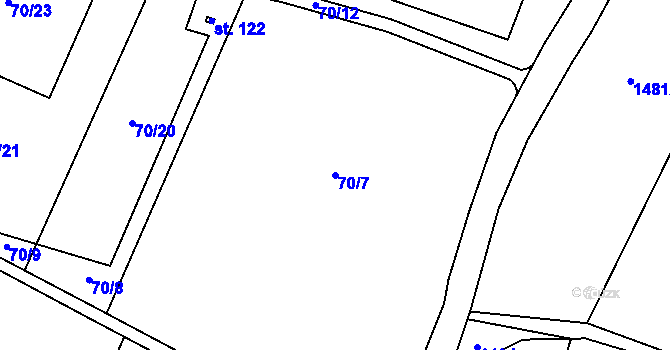Parcela st. 70/7 v KÚ Bušanovice, Katastrální mapa