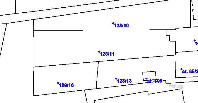 Parcela st. 128/11 v KÚ Bušanovice, Katastrální mapa