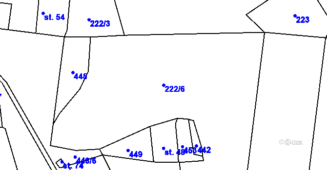 Parcela st. 222/6 v KÚ Bušanovice, Katastrální mapa