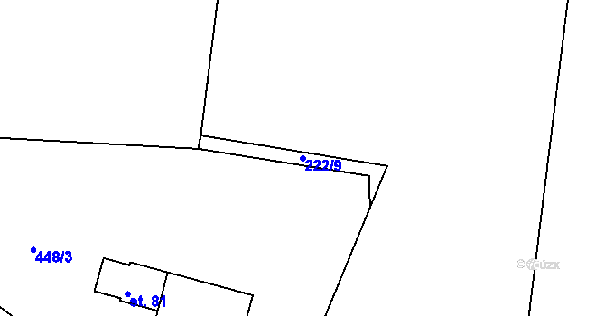 Parcela st. 222/9 v KÚ Bušanovice, Katastrální mapa