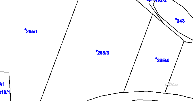 Parcela st. 265/3 v KÚ Bušanovice, Katastrální mapa