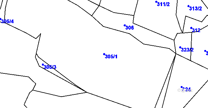 Parcela st. 305/1 v KÚ Bušanovice, Katastrální mapa