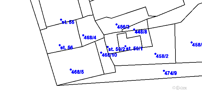 Parcela st. 468/10 v KÚ Bušanovice, Katastrální mapa