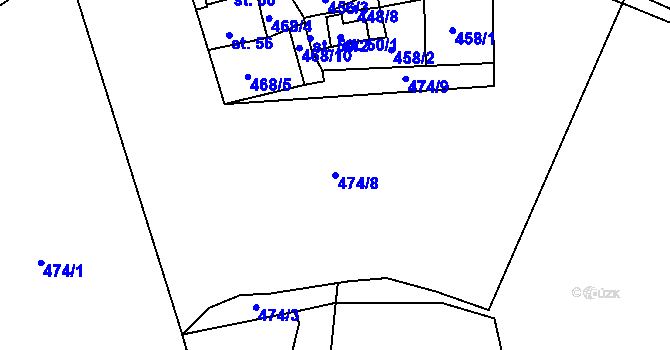 Parcela st. 474/8 v KÚ Bušanovice, Katastrální mapa