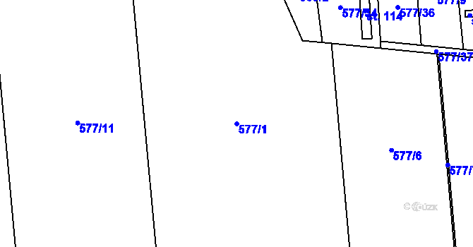 Parcela st. 577/1 v KÚ Bušanovice, Katastrální mapa
