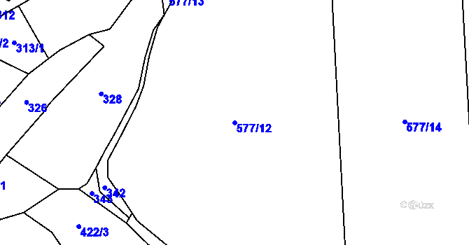 Parcela st. 577/12 v KÚ Bušanovice, Katastrální mapa
