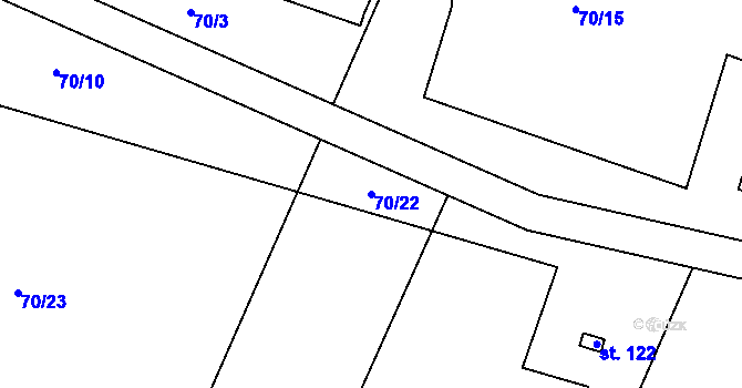 Parcela st. 70/22 v KÚ Bušanovice, Katastrální mapa