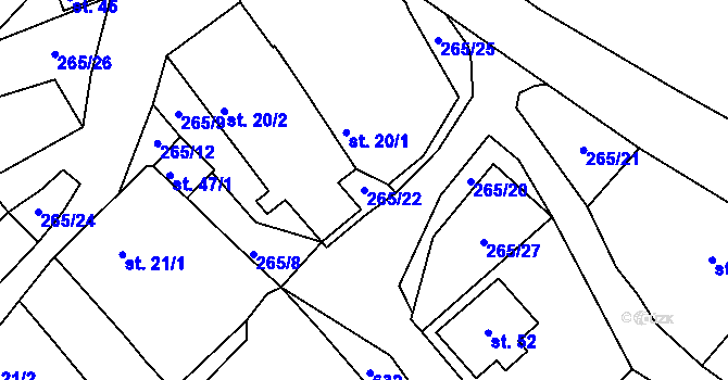 Parcela st. 265/22 v KÚ Dolní Nakvasovice, Katastrální mapa