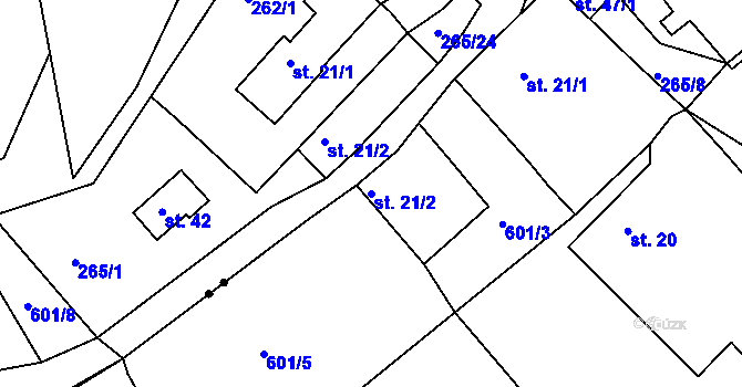Parcela st. 21/2 v KÚ Horní Nakvasovice, Katastrální mapa