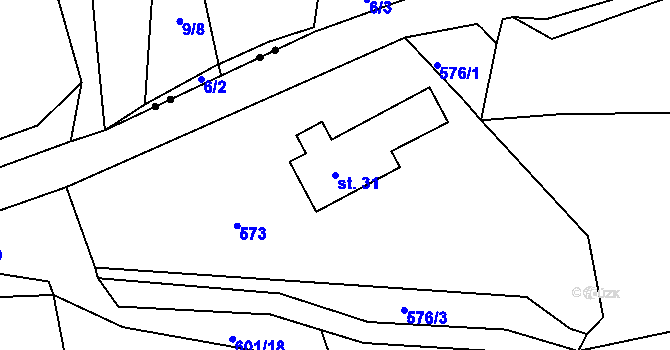 Parcela st. 31 v KÚ Horní Nakvasovice, Katastrální mapa