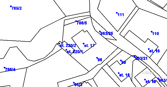 Parcela st. 17 v KÚ Bušín, Katastrální mapa