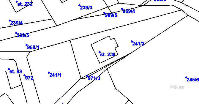 Parcela st. 230 v KÚ Bušín, Katastrální mapa