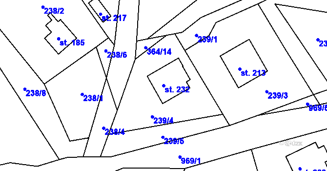 Parcela st. 232 v KÚ Bušín, Katastrální mapa