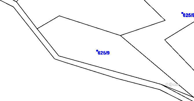 Parcela st. 625/9 v KÚ Bušín, Katastrální mapa