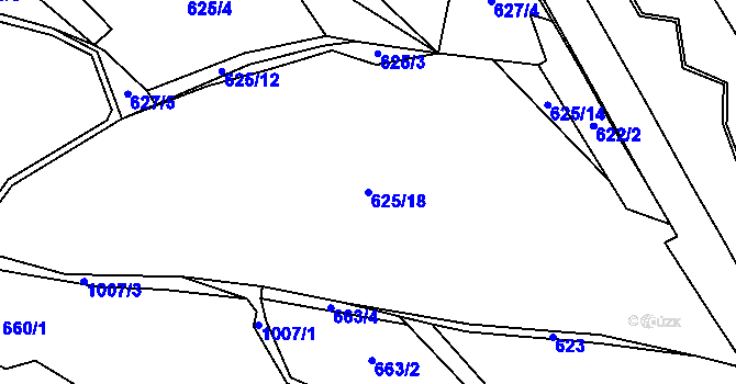 Parcela st. 625/18 v KÚ Bušín, Katastrální mapa