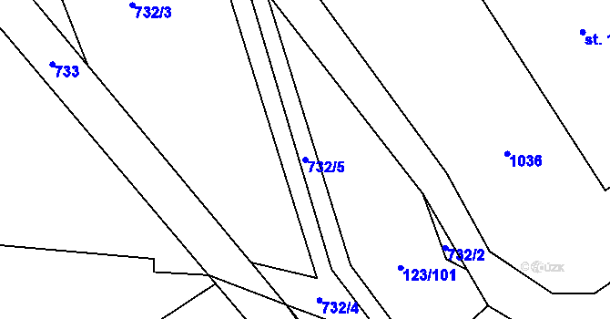Parcela st. 732/5 v KÚ Bušín, Katastrální mapa