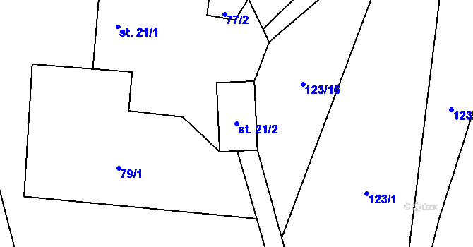 Parcela st. 21/2 v KÚ Hartíkov, Katastrální mapa