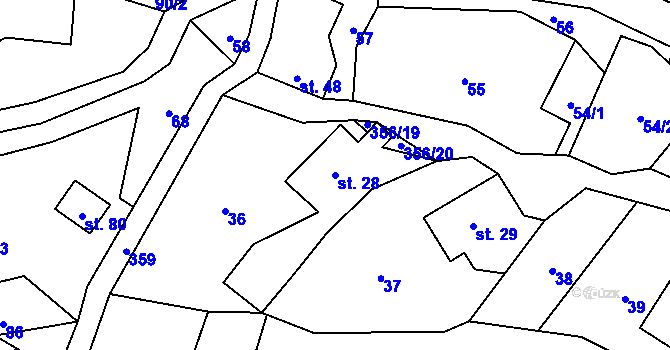 Parcela st. 28 v KÚ Hartíkov, Katastrální mapa