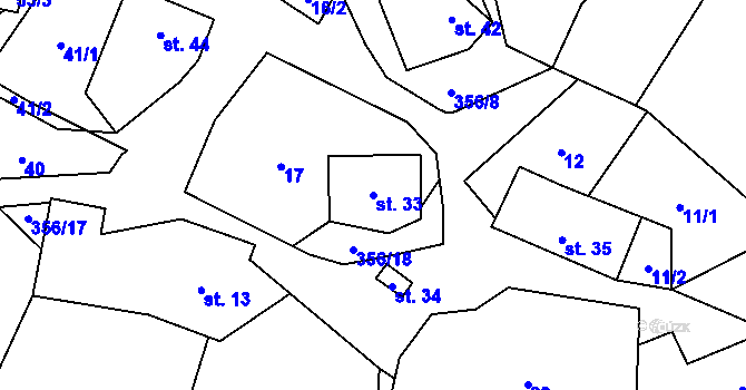 Parcela st. 33 v KÚ Hartíkov, Katastrální mapa