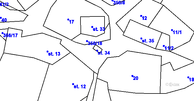 Parcela st. 34 v KÚ Hartíkov, Katastrální mapa