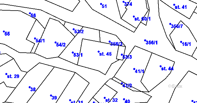 Parcela st. 45 v KÚ Hartíkov, Katastrální mapa