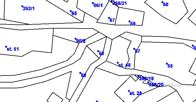 Parcela st. 58 v KÚ Hartíkov, Katastrální mapa
