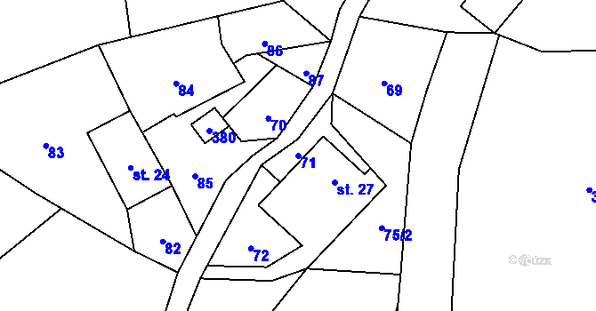 Parcela st. 71 v KÚ Hartíkov, Katastrální mapa