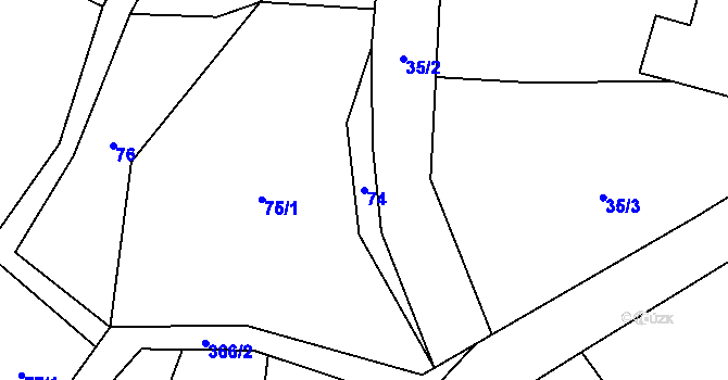 Parcela st. 74 v KÚ Hartíkov, Katastrální mapa