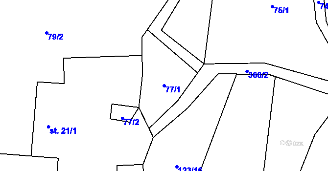 Parcela st. 77/1 v KÚ Hartíkov, Katastrální mapa