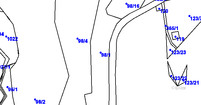 Parcela st. 98/1 v KÚ Hartíkov, Katastrální mapa