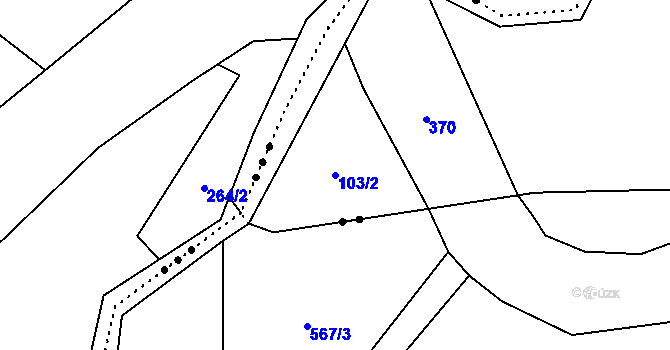 Parcela st. 103/2 v KÚ Hartíkov, Katastrální mapa