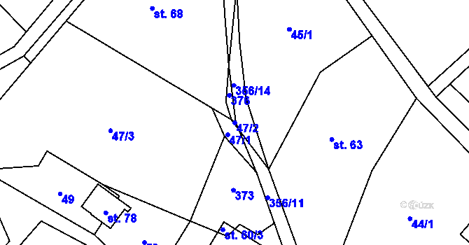 Parcela st. 47/2 v KÚ Hartíkov, Katastrální mapa