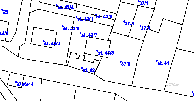 Parcela st. 43/3 v KÚ Buškovice, Katastrální mapa