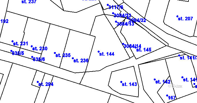Parcela st. 144 v KÚ Buškovice, Katastrální mapa