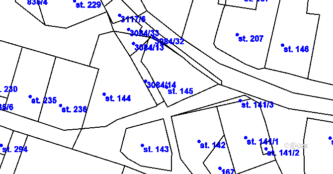 Parcela st. 145 v KÚ Buškovice, Katastrální mapa