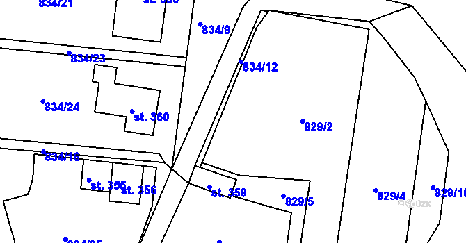 Parcela st. 834/8 v KÚ Buškovice, Katastrální mapa