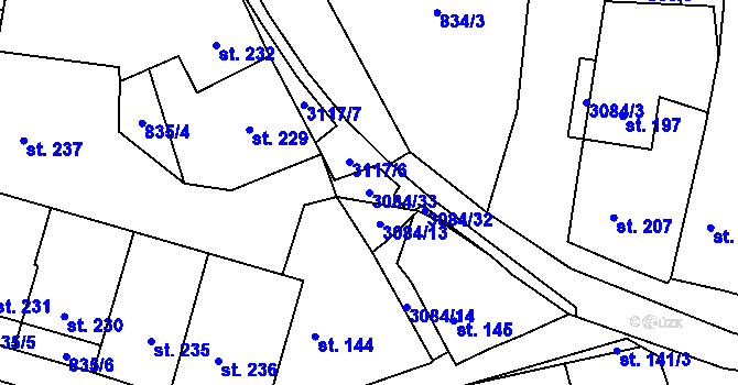 Parcela st. 3084/33 v KÚ Buškovice, Katastrální mapa