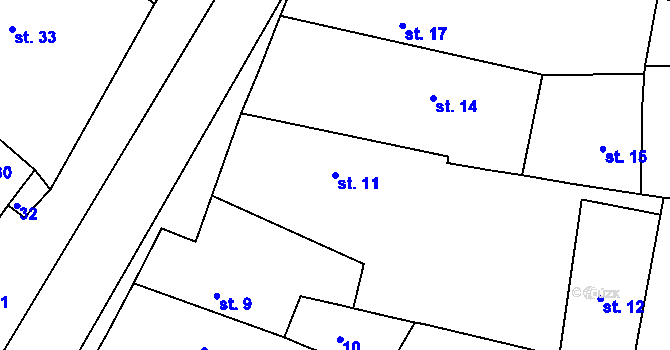 Parcela st. 11 v KÚ Bušovice, Katastrální mapa