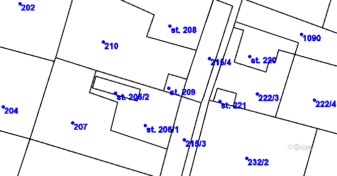 Parcela st. 209 v KÚ Bušovice, Katastrální mapa